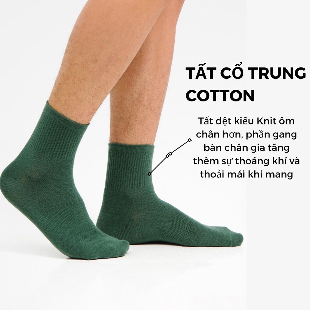 [MUA 2 GIẢM 5%]Combo 4 đôi tất cổ trung Cotton thoáng khí Coolmate