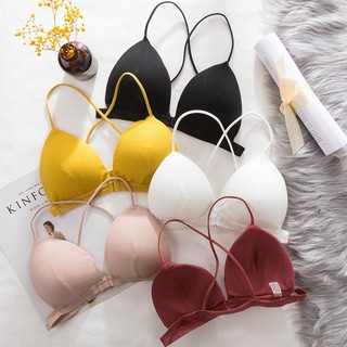 Áo bra nữ 2 dây cài trước mút tam giác sexy- Áo ngực nữ không gọng mút mỏng chất cotton gân tăm B715