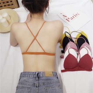 Áo bra nữ 2 dây cài trước mút tam giác sexy- Áo ngực nữ không gọng mút mỏng chất cotton gân tăm B715