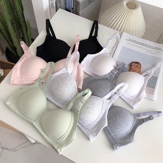 Áo ngực nữ mút mỏng chất cotton gân tăm mềm mại - Áo lót nữ không gọng ôm ngực khóa 3 nấc cài A414