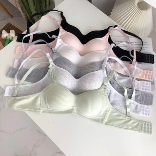 Áo ngực nữ mút mỏng chất cotton gân tăm mềm mại - Áo lót nữ không gọng ôm ngực khóa 3 nấc cài A414