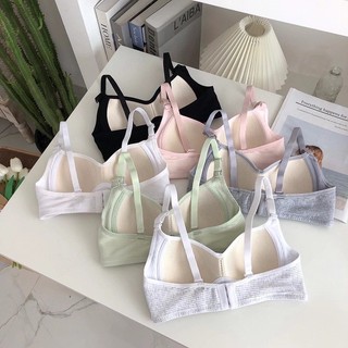 Áo ngực nữ mút mỏng chất cotton gân tăm mềm mại - Áo lót nữ không gọng ôm ngực khóa 3 nấc cài A414