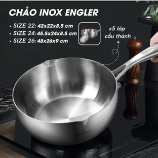 Chảo sâu lòng đáy 5 lớp Engler EL3860, chảo inox 304 nguyên khối tay cầm chống nóng cho mọi loại bếp - Bếp Của Hà