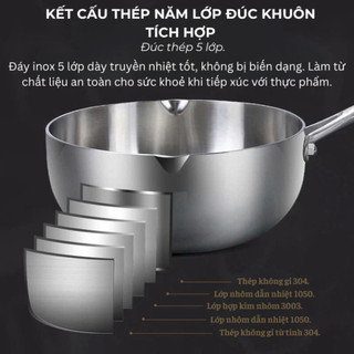 Chảo sâu lòng đáy 5 lớp Engler EL3860, chảo inox 304 nguyên khối tay cầm chống nóng cho mọi loại bếp - Bếp Của Hà