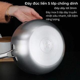 Chảo sâu lòng đáy 5 lớp Engler EL3860, chảo inox 304 nguyên khối tay cầm chống nóng cho mọi loại bếp - Bếp Của Hà