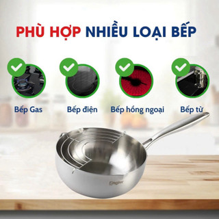 Chảo sâu lòng đáy 5 lớp Engler EL3860, chảo inox 304 nguyên khối tay cầm chống nóng cho mọi loại bếp - Bếp Của Hà