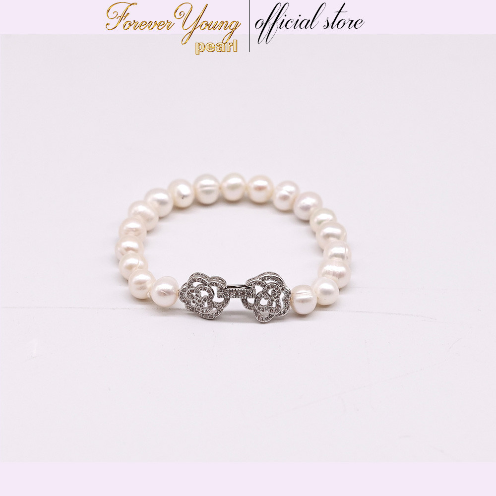 VT16 - Vòng Tay ngọc Trai Nước Ngọt 7- 8 li mạ vàng trắng. Dài 17cm – Thanh Lịch Và Nữ Tính