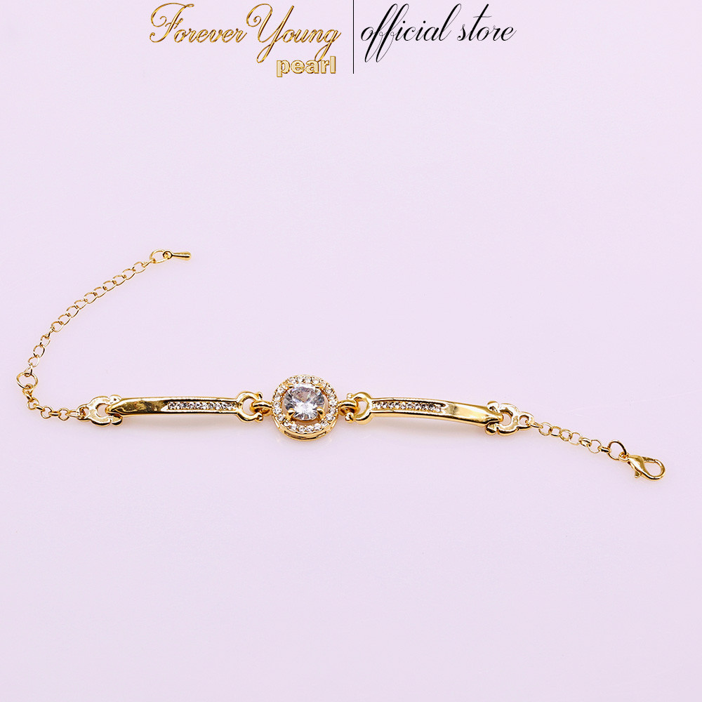 VT78 - Vòng Tay Mặt Tròn Đính Đá Dây vàng Mạ vàng 24K – Vẻ Đẹp Tinh Tế Và Đẳng Cấp