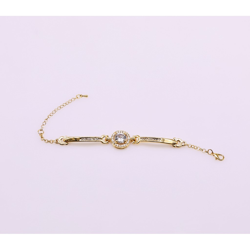 VT78 - Vòng Tay Mặt Tròn Đính Đá Dây vàng Mạ vàng 24K – Vẻ Đẹp Tinh Tế Và Đẳng Cấp