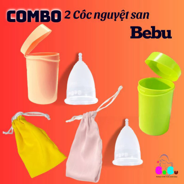 BeBu Combo 2 Cốc nguyệt san Silicon y khoa siêu mềm kèm cốc đựng túi vải Hàng chính hãng