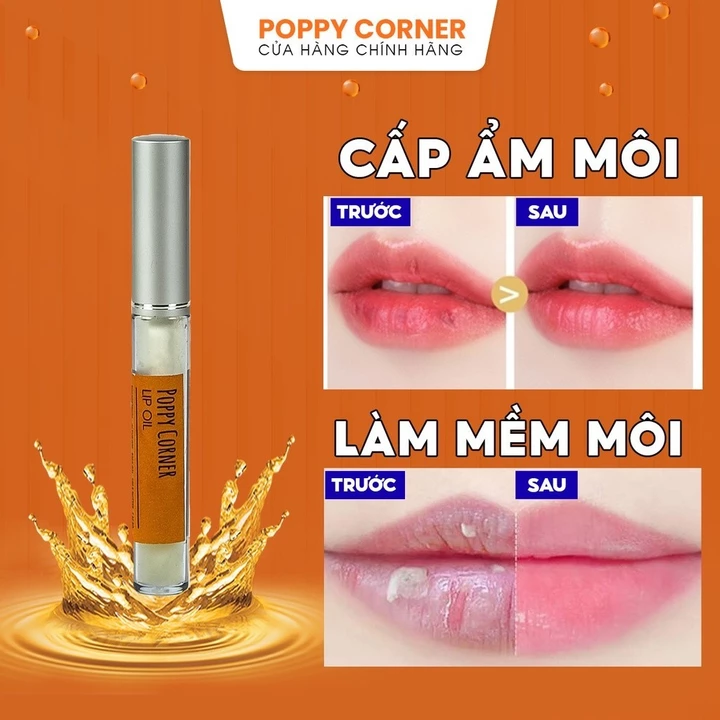 Tinh Dầu Dưỡng Môi- Lip Oil, Làm Mềm Môi,Dưỡng Ẩm, Vitamin E, Cacao Butter, Almond Oil, 8ml- Poppy Corner