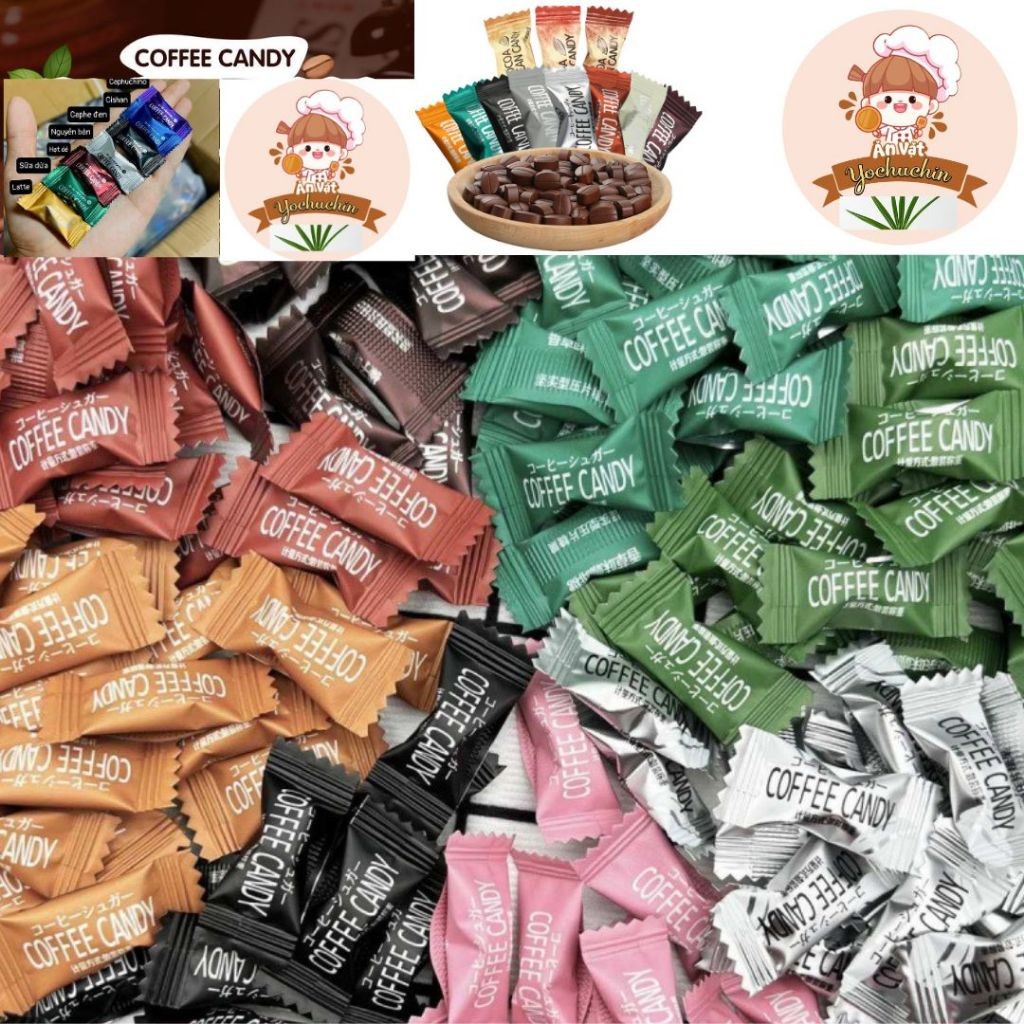 Bịch 100g~100 viên kẹo coffee candy, kẹo cà phê không đường Đài Loan, cafe ăn kiêng. Ăn vặt Yochuchin.