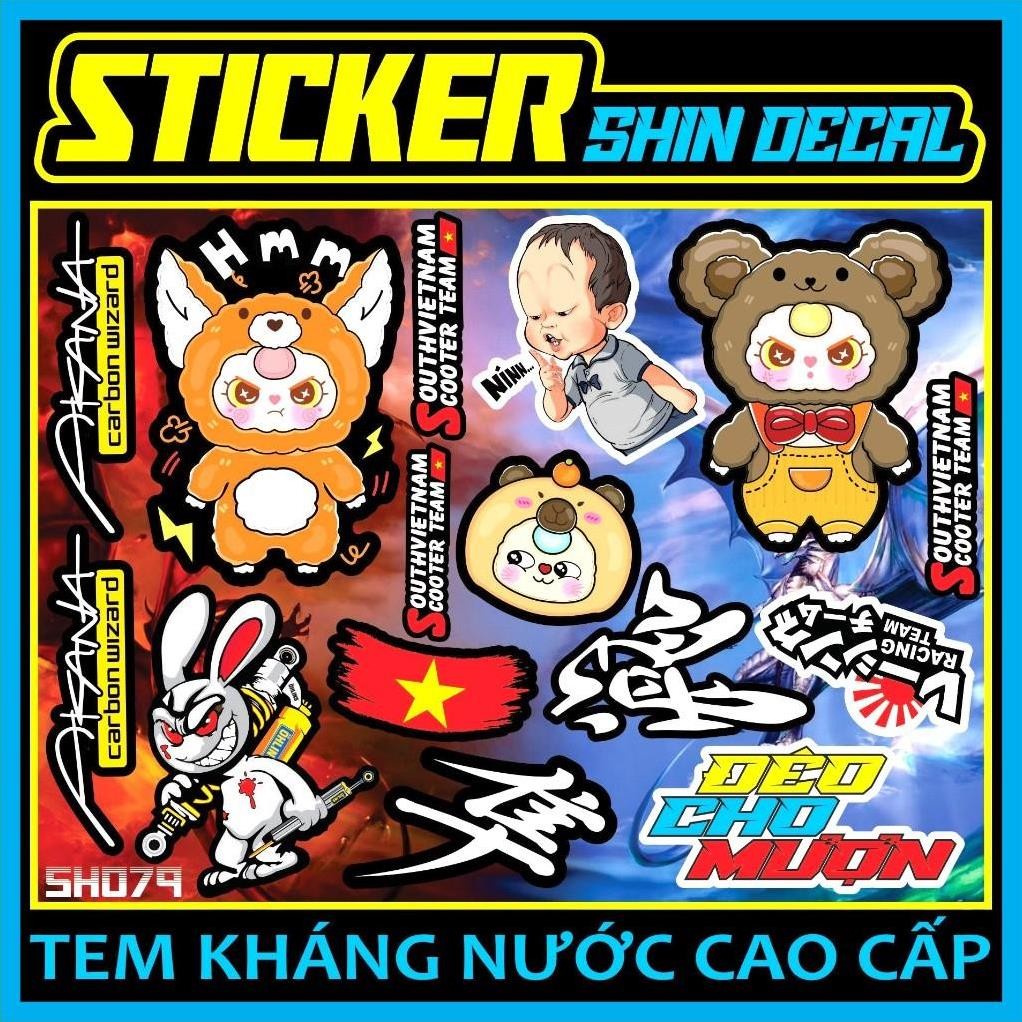 Tem logo sticker Gấu quỷ,nín,southvietnam,baby three,chú hề. dán đa vị ...