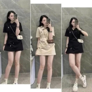 < SALE SỐC > Set áo thun polo hình ngựa, Set đồ hè cộc tay đi chơi mix chân váy kiểu hàn quốc SET216