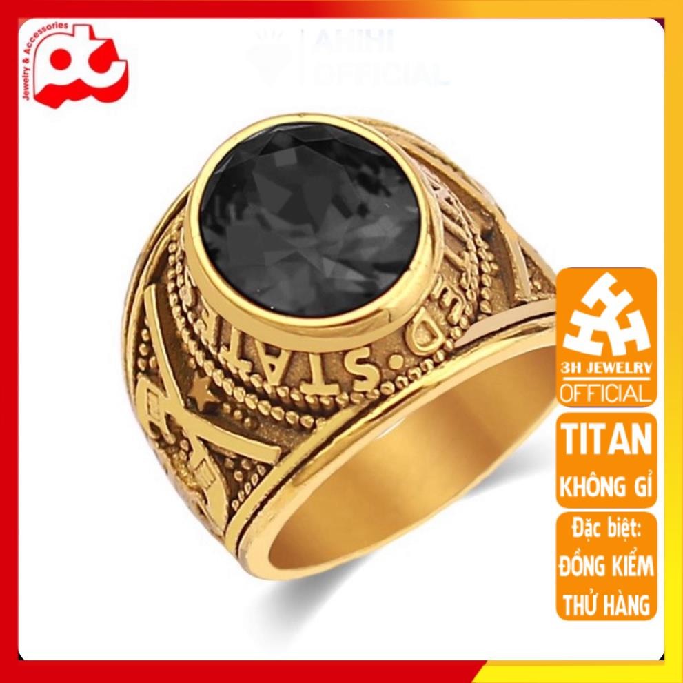 Nhẫn nam inox cao cấp đẹp titan thép không gỉ kiểu nhẫn mỹ mạ vàng trangsuc3h đá đen PTNNA220