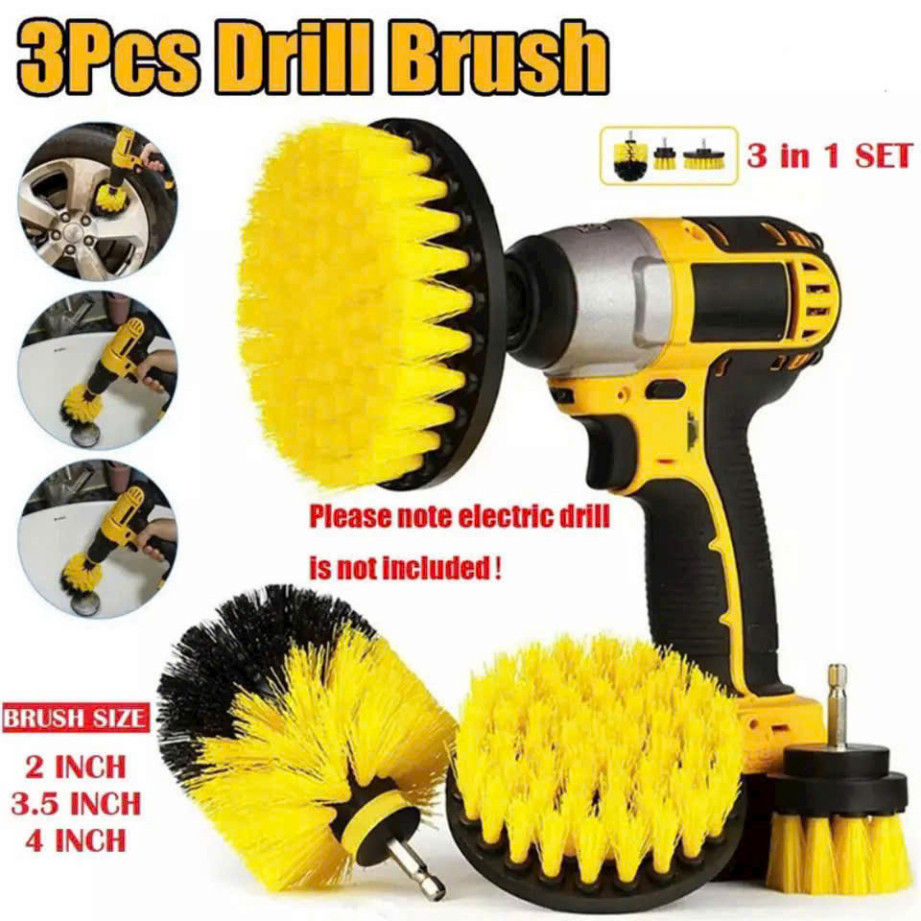 Bộ 3 đầu bàn chải gắn máy khoan - Đầu cọ bàn chải vệ sinh nhà cửa đa năng lắp máy khoan ll