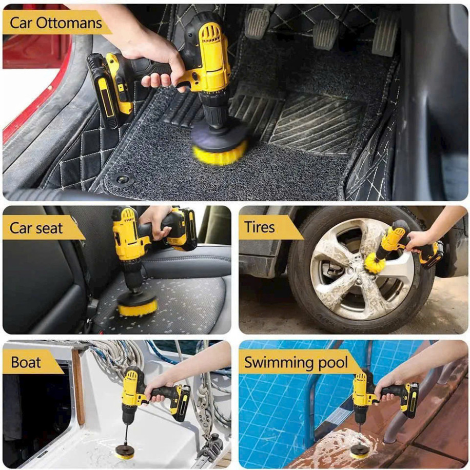 Bộ 3 đầu bàn chải gắn máy khoan - Đầu cọ bàn chải vệ sinh nhà cửa đa năng lắp máy khoan ll