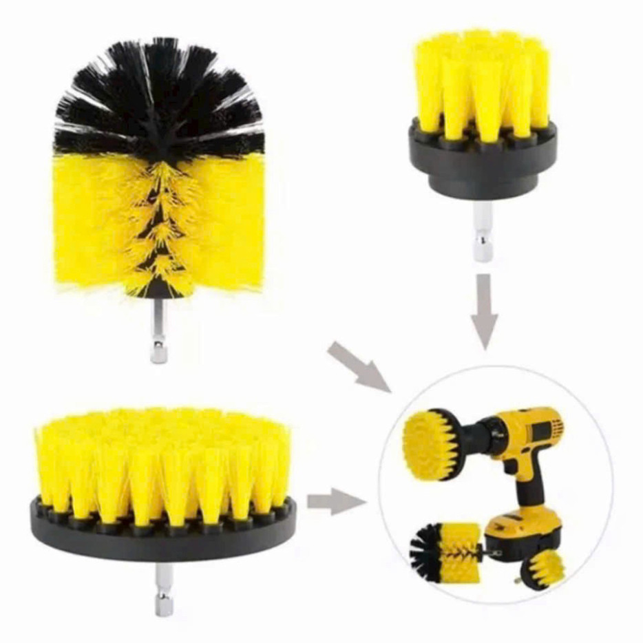Bộ 3 đầu bàn chải gắn máy khoan - Đầu cọ bàn chải vệ sinh nhà cửa đa năng lắp máy khoan ll