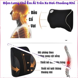 Gối Tựa Đầu Ô Tô Tựa Lưng Cao Su Non Mềm Mại Thoáng Mát Giảm Mỏi Cổ Lưng Người Sử Dụng Cao Su Non 100%