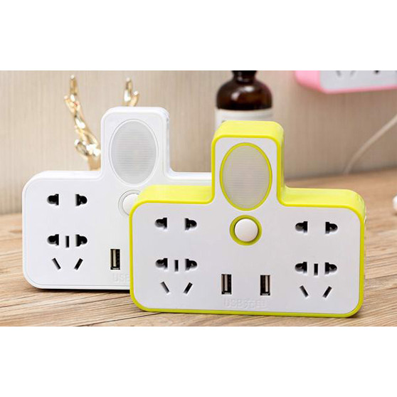 Bộ Chia Ổ Cắm Điện 3 Chấu 2 Cổng Usb, 4 Ổ Cắm Điện Tiện Lợi Có Đèn Ngủ Tiện Dụng