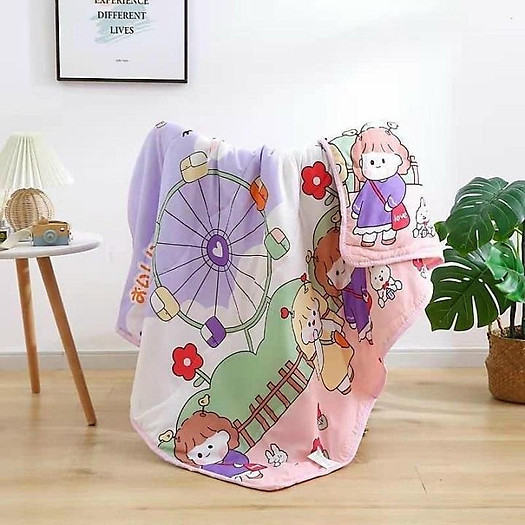 Chăn Cotton 2 Lớp Cho Bé Siêu Mát Họa Tiết Dễ Thương Nhiều Hình 140X110Cm