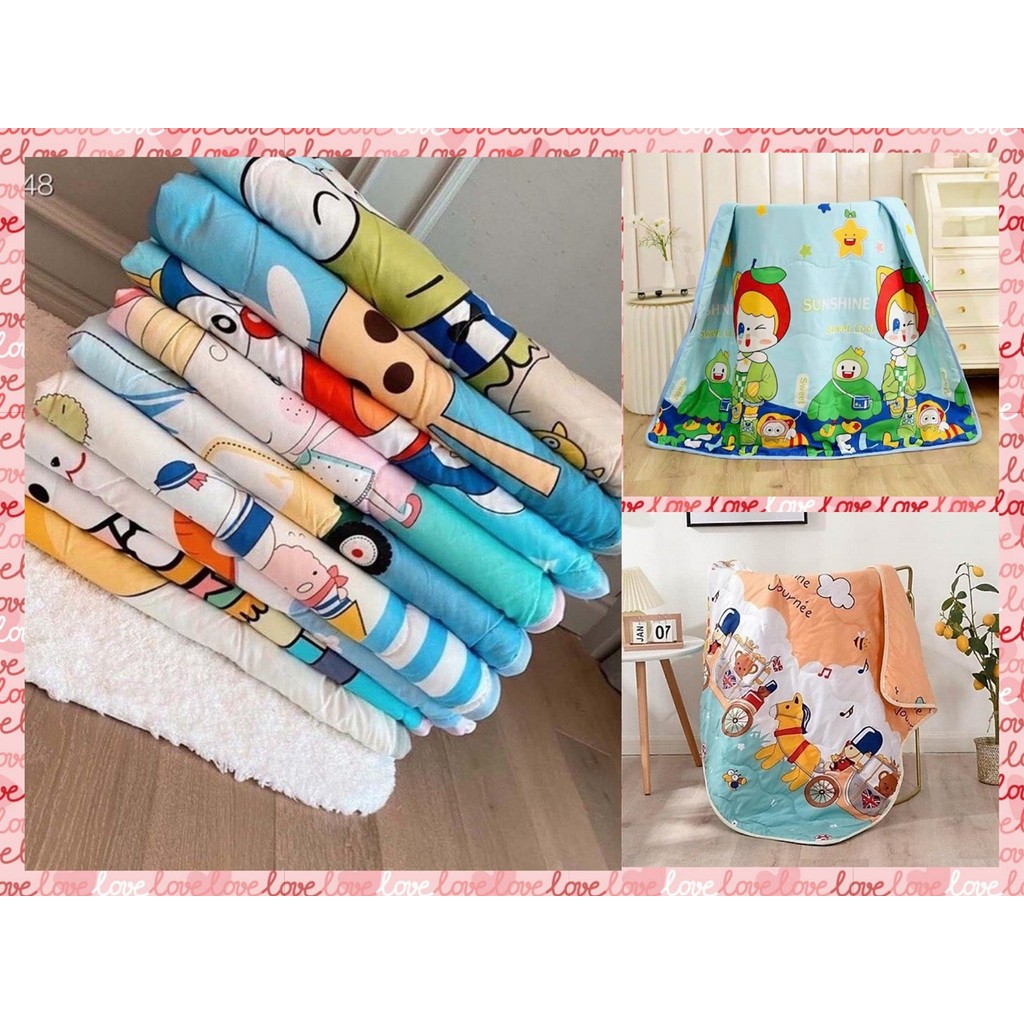 Chăn Cotton 2 Lớp Cho Bé Siêu Mát Họa Tiết Dễ Thương Nhiều Hình 140X110Cm