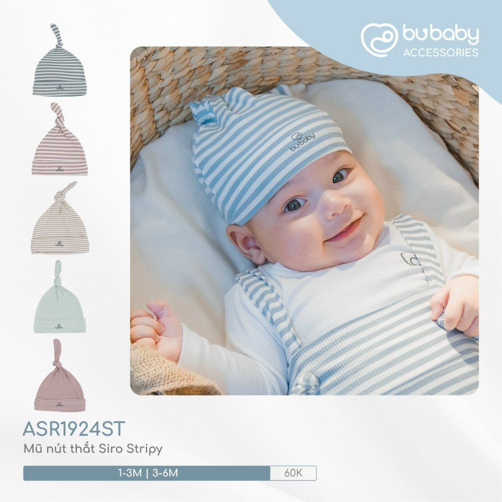 BUBABY 2025 - Mũ nút thắt Siro Stripy - 1M 3M - 85A - F.T8A - 89A ...