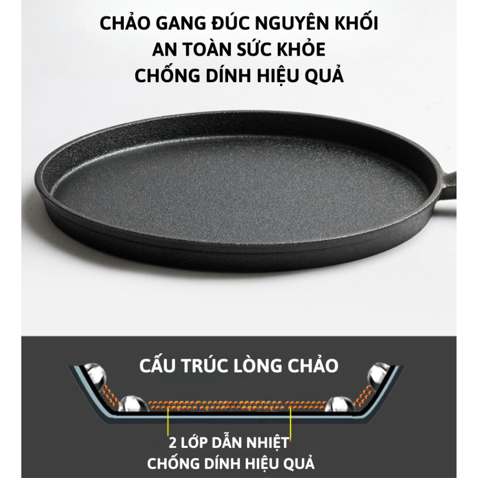 Chảo Gang Làm Bánh Chống Dính, Chảo Đổ Bánh Xèo, Chảo Rán Chống Dính Size 20/26cm Dùng Cho Mọi Loại Bếp