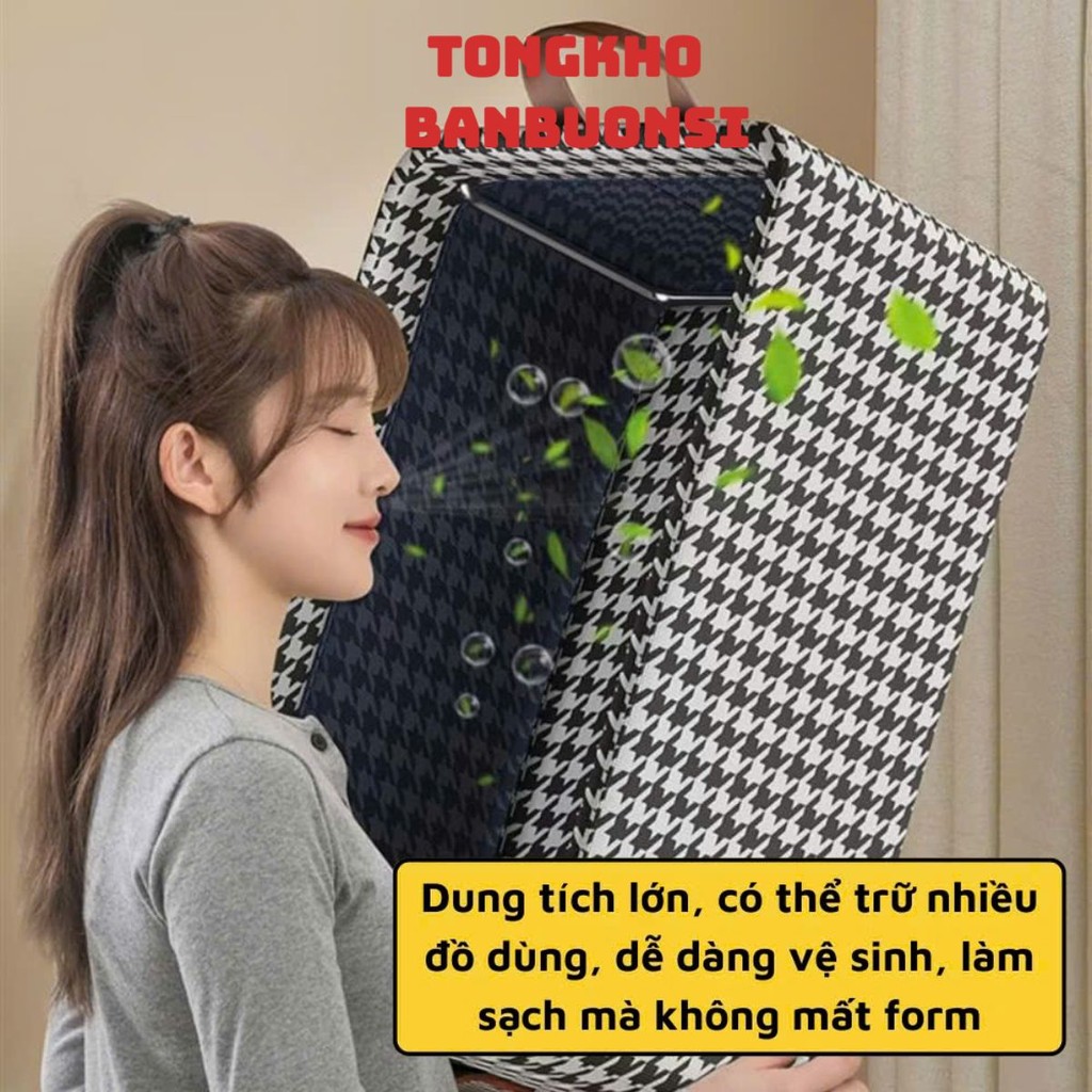 Hộp Vải Khung Sắt - HỘP ĐỰNG SẮP XẾP CHĂN MÀN CÓ ĐẾ LÓT,Hộp Đựng Quần Áo Gọn Gàng Có Thể Xếp Chồng 48x28x20Cm