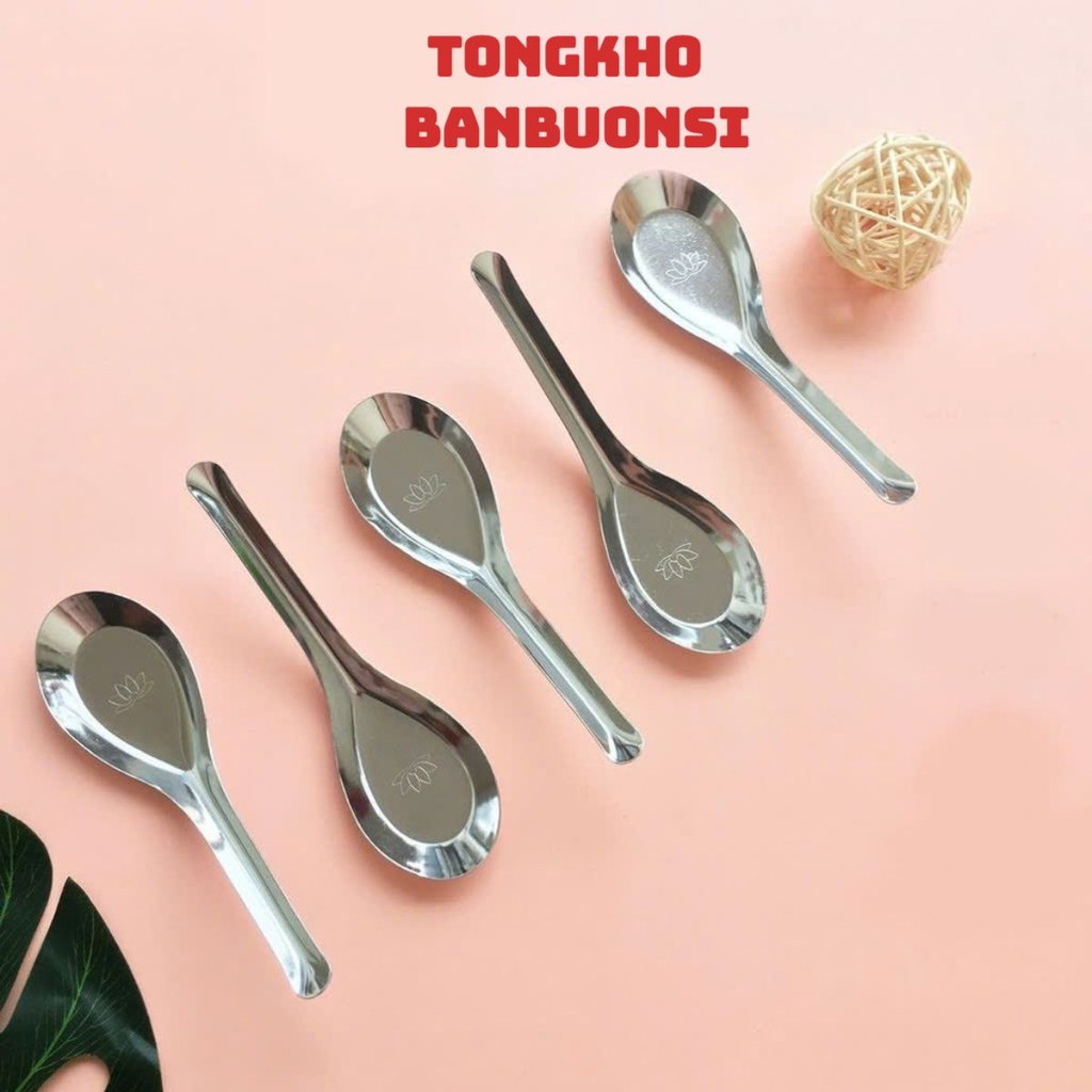 [COMBO 10] THÌA ĂN PHỞ HOA SEN INOX - Muỗng Ăn Cơm Cán Dài,Muôi Cầm Chắc Tay,Chống Gỉ, Siêu Bền Đẹp