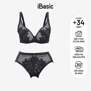 Bộ đồ lót nữ iBasic áo ngực có gọng không mút ren lưới thêu hoa cup 3/4 T-shirt BRAW166 và PANW166