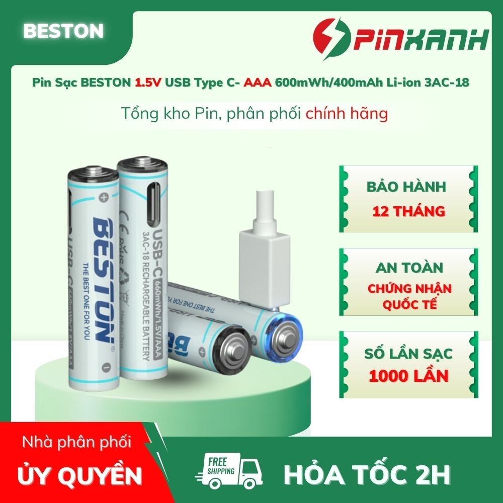 🔋 BESTON Vỉ 4 Pin Sạc 1.5V USB Type C AAA 600mWh/400mAh Li-ion 3AC-18 ...