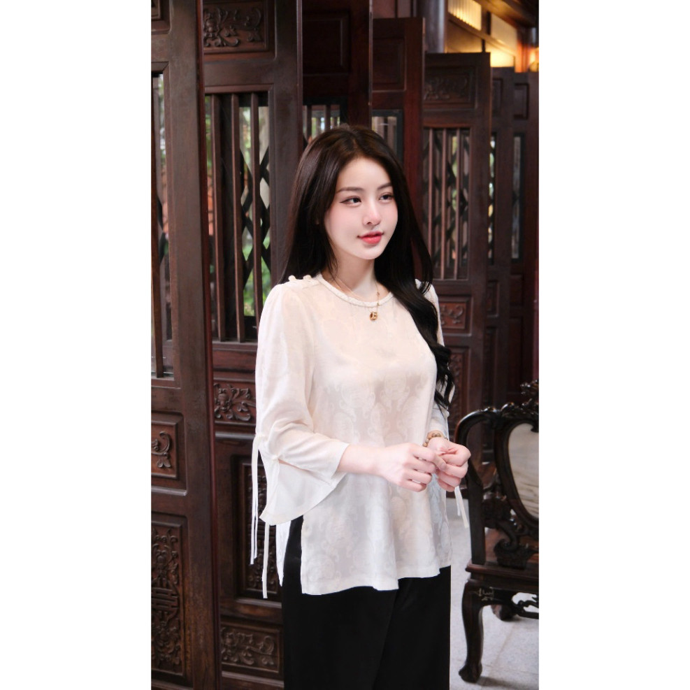 Pháp phục Tịnh Tâm, đồ lam đi chùa gấm mềm mại đính cầu vai sang trọng và thanh lịch 4 size S,M,L,XL