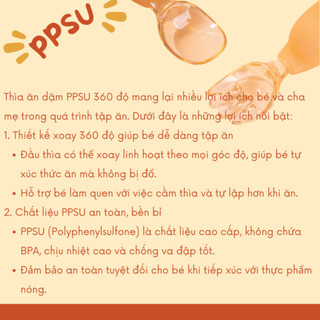 (Kèm hộp)Thìa dĩa vòng  tập xúc cho bé, PPSU cao cấp an toàn,nhẹ,không gây mỏi tay cho Bé mã T21