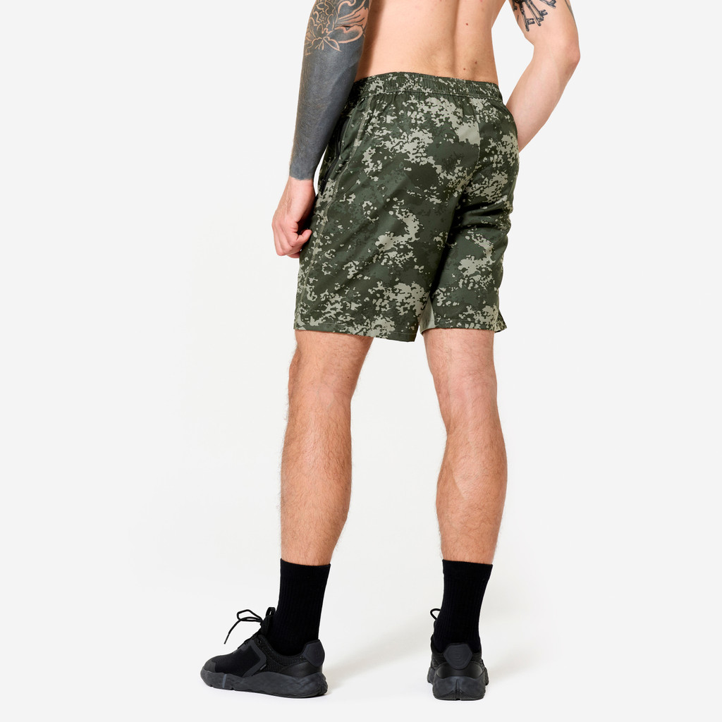 Ảnh Quần short tập fitness nam có túi khóa kéo DECATHLON Xanh lá kaki mã 8927169 2
