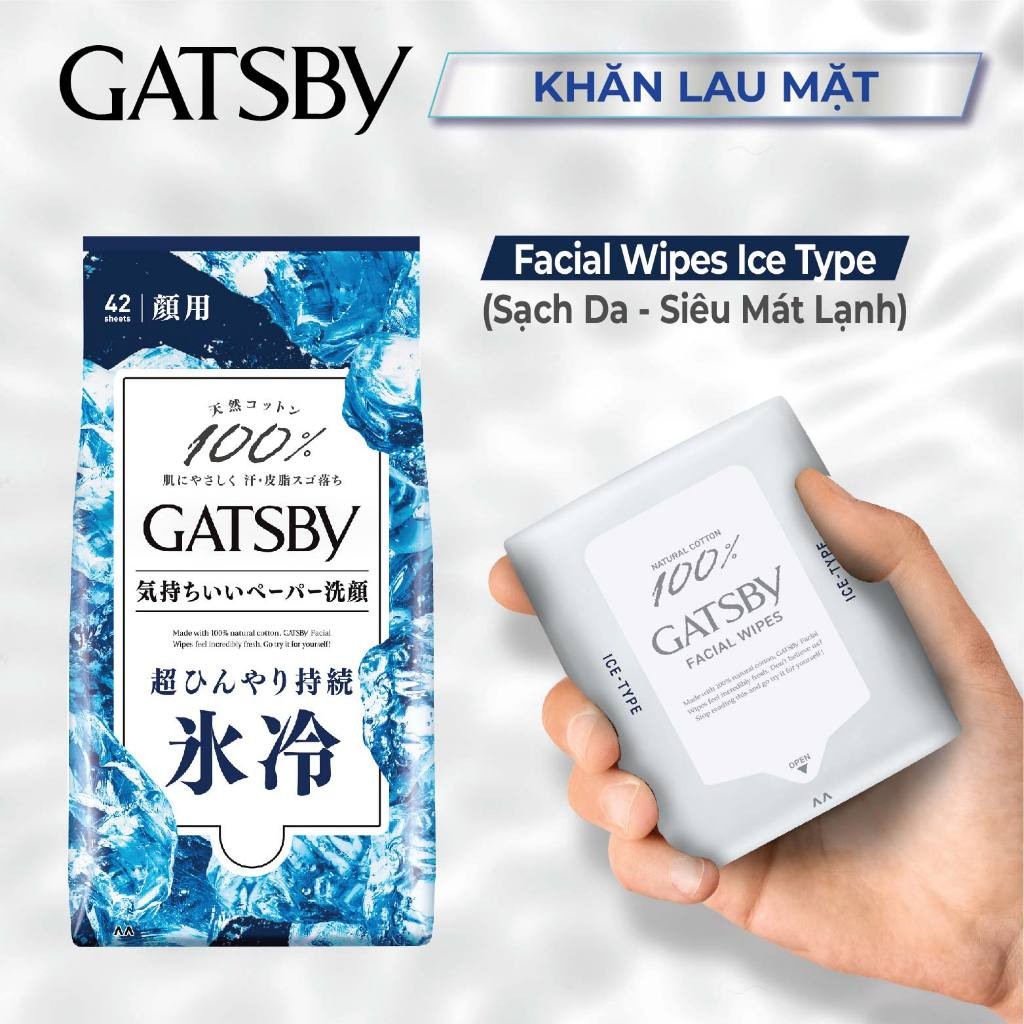 Ảnh Khăn lau mặt GATSBY Facial Wipes Ice Type S 100% cotton sạch da siêu mát lạnh 42 tờ 2