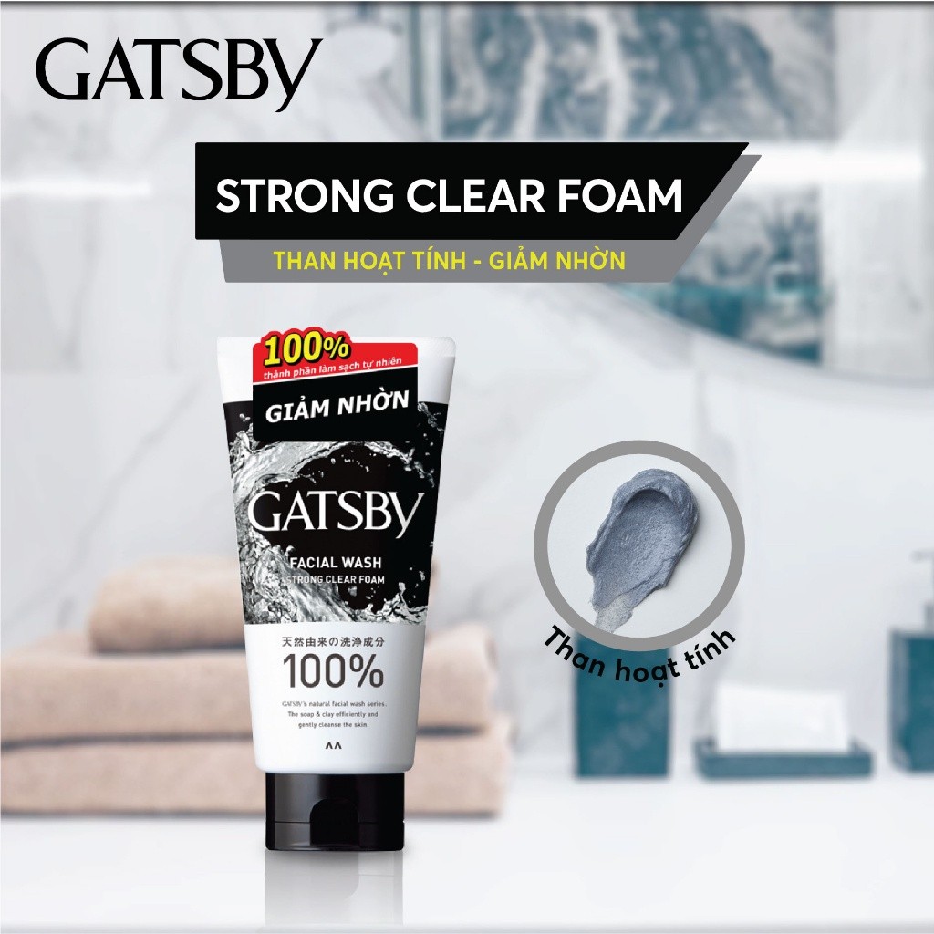 Ảnh Sữa rửa mặt than hoạt tính GATSBY Facial Wash Strong Clear Foam sạch dầu & giảm nhờn 130g 1