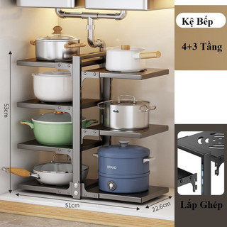 Kệ Giá Để Xoong Nồi Chảo 3,4 Tầng Có Thể Điều Chỉnh, Dùng Để Trên Kệ Bếp,Gầm Bếp,Thép Carbon Sơn Tĩnh Điện. TKVA 123 -