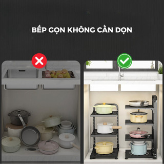 Kệ Giá Để Xoong Nồi Chảo 3,4 Tầng Có Thể Điều Chỉnh, Dùng Để Trên Kệ Bếp,Gầm Bếp,Thép Carbon Sơn Tĩnh Điện. TKVA 123 -