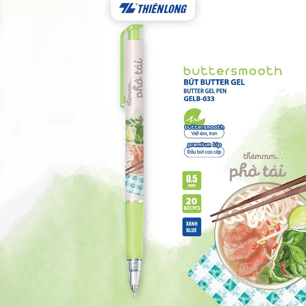 Ảnh Bút gel B - Buttersmooth Gel Thiên Long - Premium Tip viết êm, trơn - Mực Xanh 3