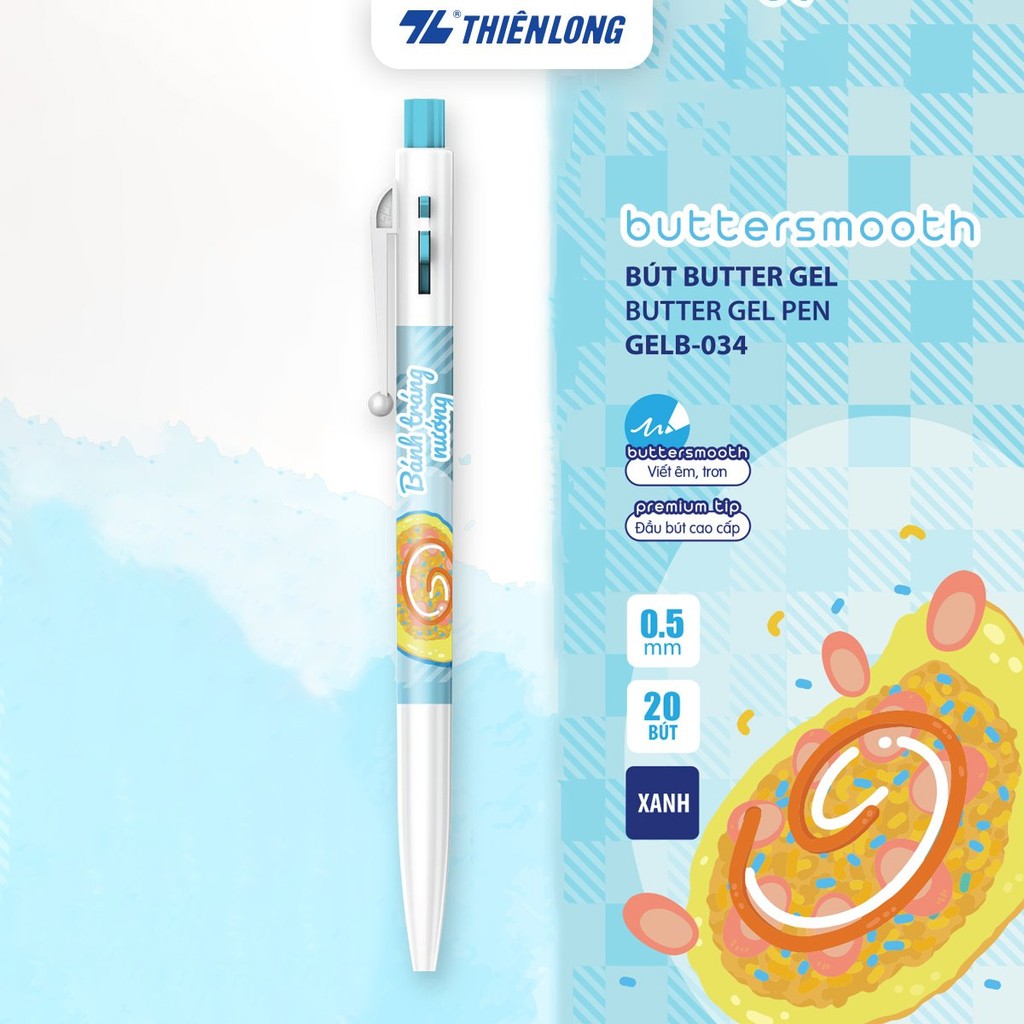 Ảnh Bút gel B - Buttersmooth Gel Thiên Long - Premium Tip viết êm, trơn - Mực Xanh 4
