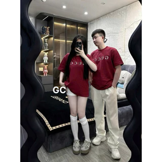 Áo phông nam nữ in chữ GC 2 màu đỏ đô và trắng chất liệu cotton co dãn 2 chiều New hottrend 2025 [M22]