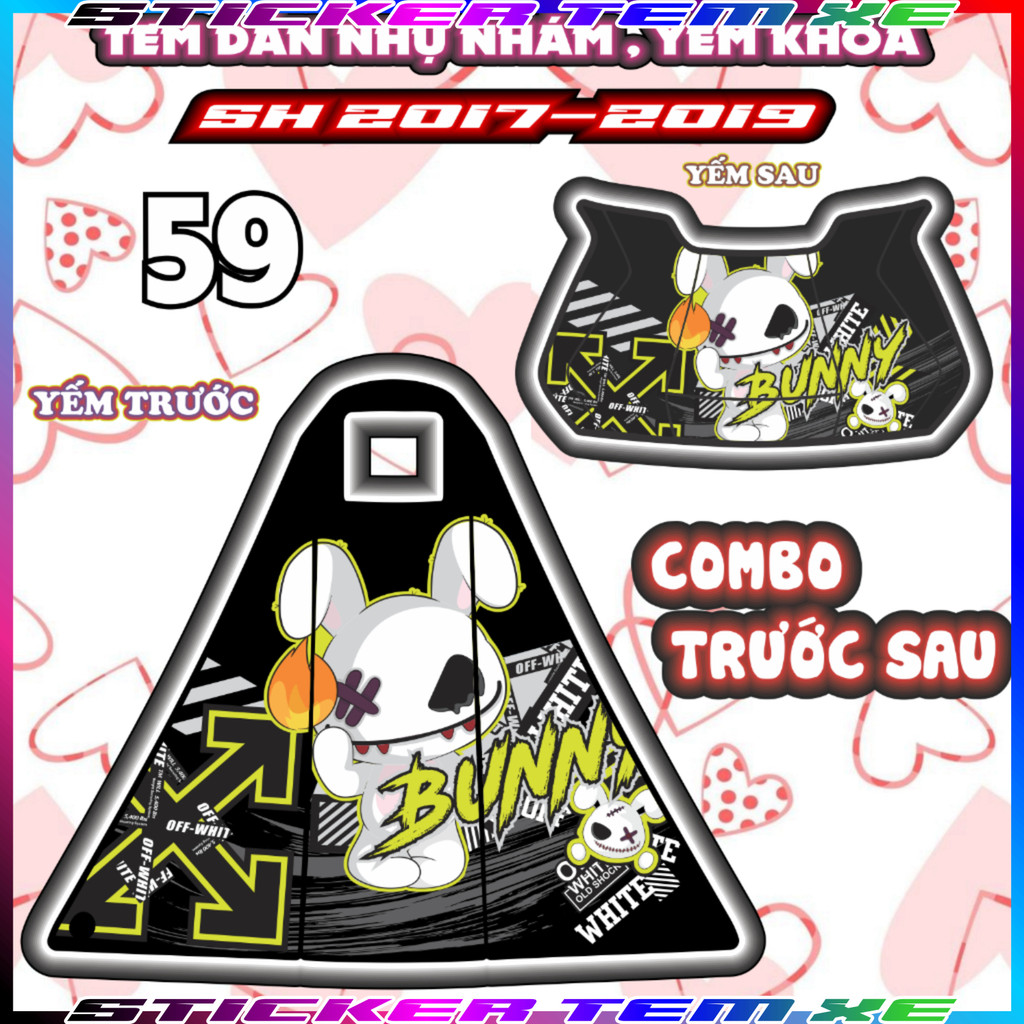 Combo dán yếm trước sau xe SH 2017-2019 dán trang trí bunny phối đủ màu ...