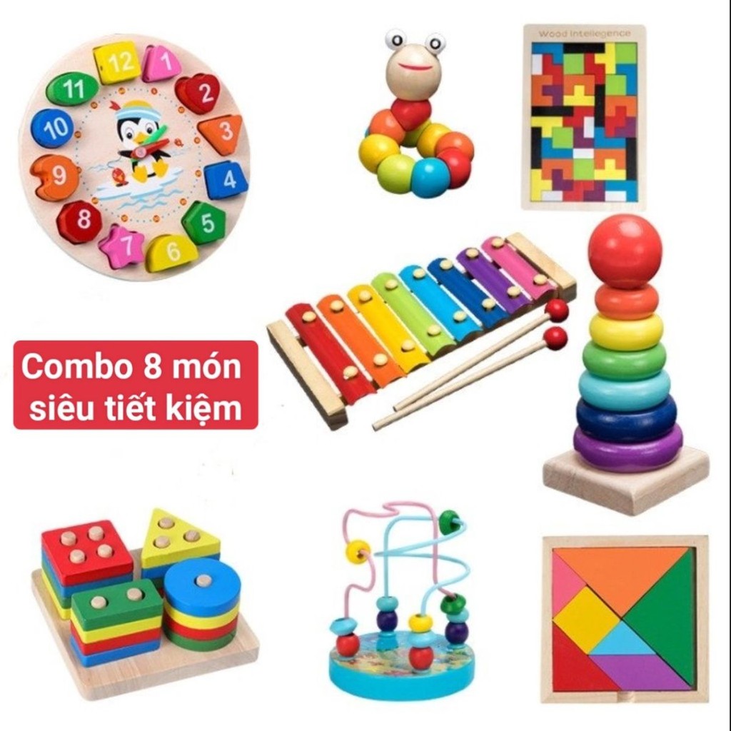Đồ chơi xếp hình montessori giúp bé phát triển toàn diện, combo 6 - 8 món đồ chơi gỗ thông minh cho trẻ từ 1- 4 tuổi