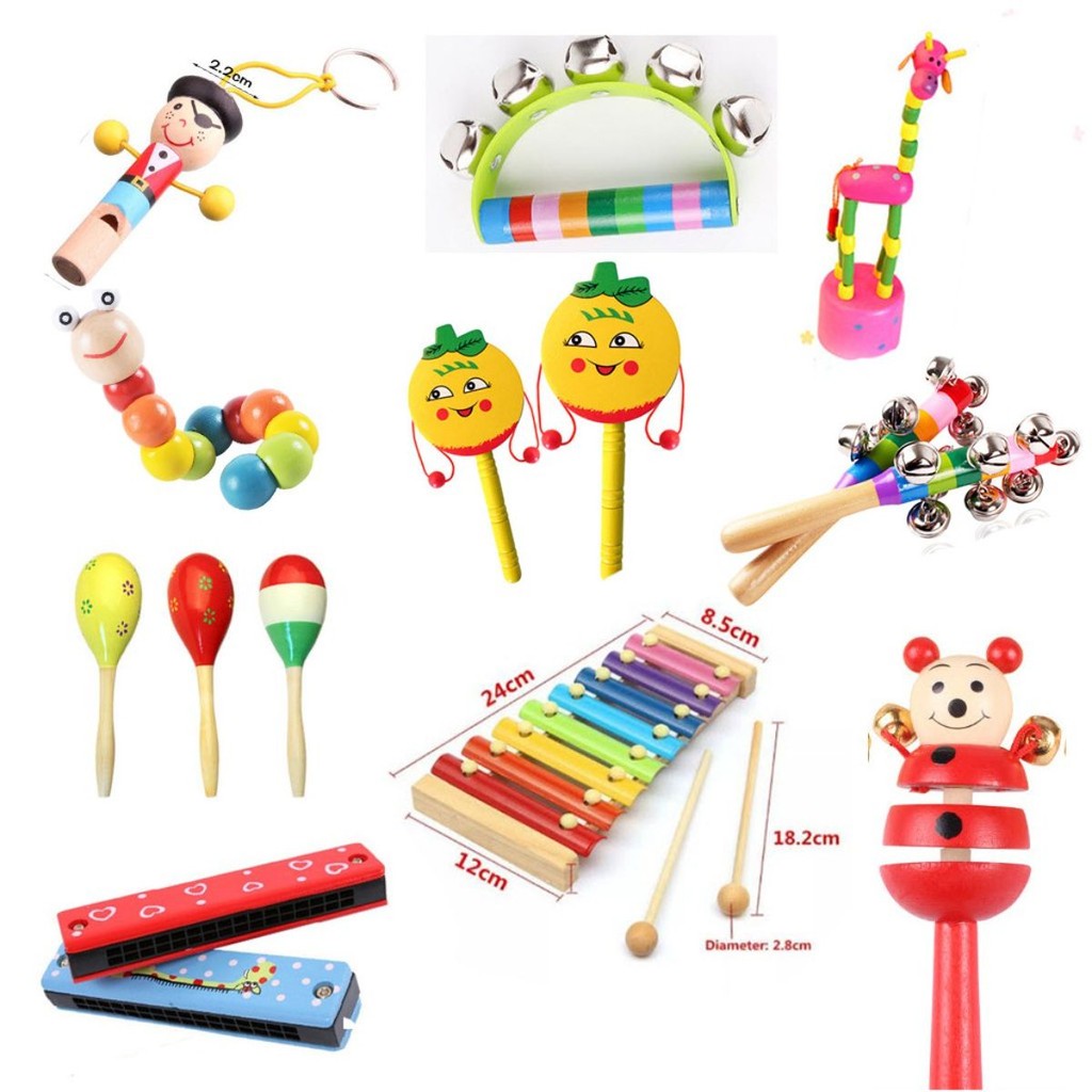 Đồ Chơi Xúc Sắc, Chuông, Lục Lạc, Trống, Còi, Đàn, Sâu Cho Bé Montessori, Nhạc Cụ Âm Nhạc
