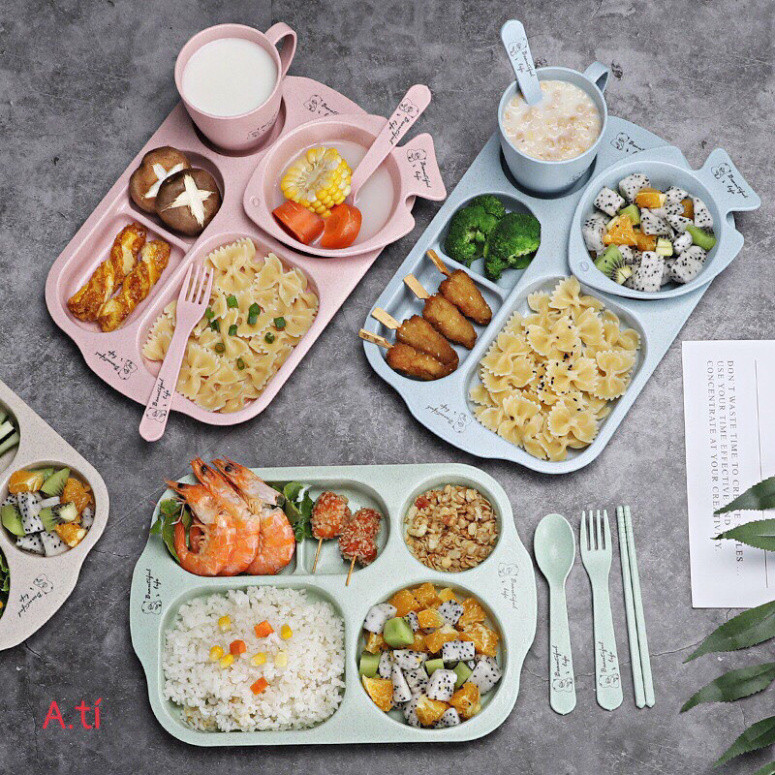 KHAY CƠM LÚA MẠCH 6 CHI TIẾT HÌNH CÁ SIÊU ĐÁNG YÊU ntt