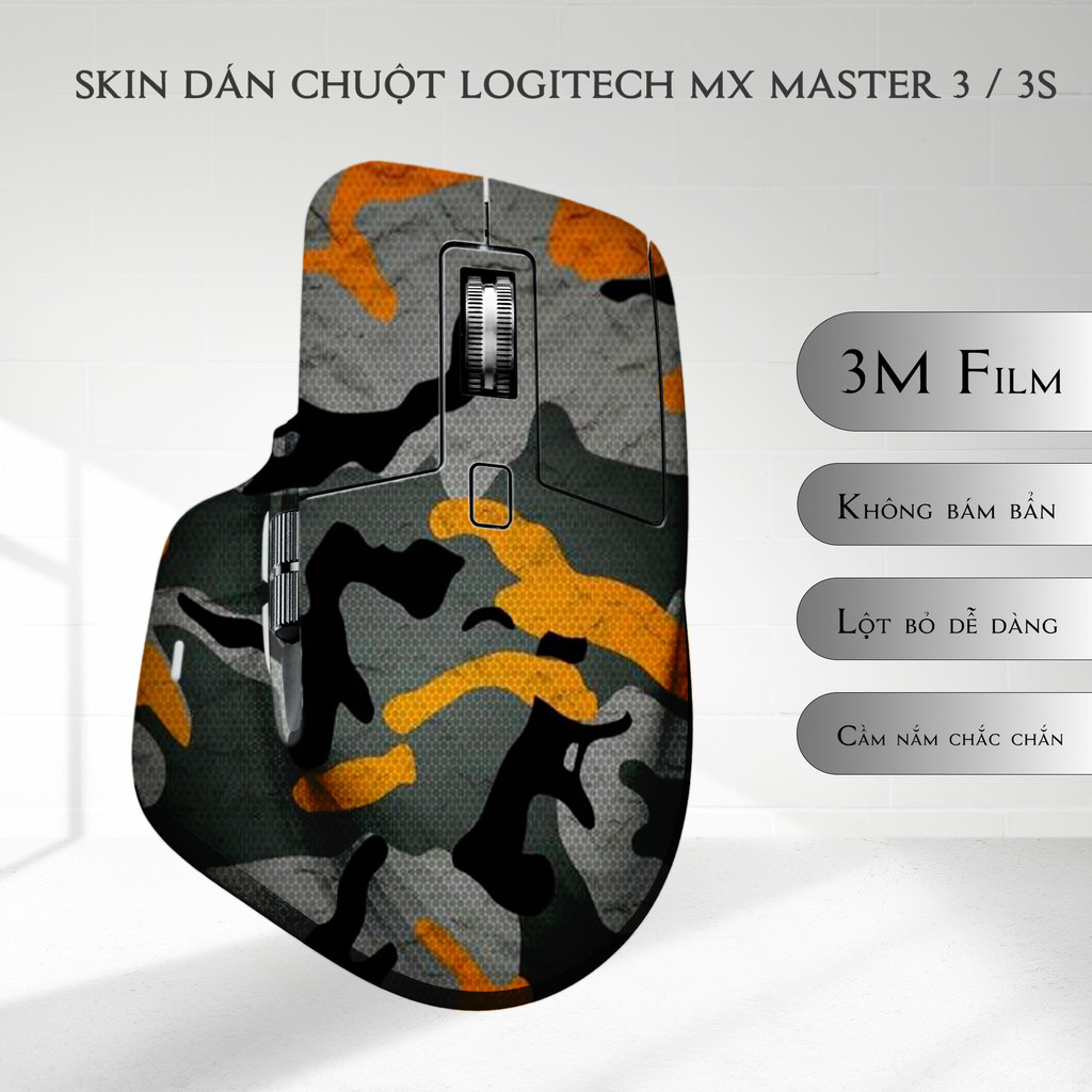 Skin dán chuột Logitech MX Master 2s /  3 / 3s mẫu camo xám vàng | Film 3M | Custom theo yêu cầu