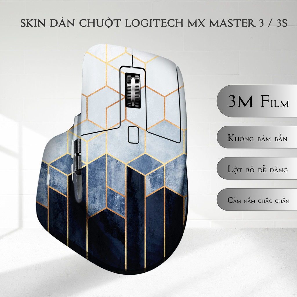 Skin dán chuột Logitech MX Master 3, 3s mẫu lục giác xanh đen | Film 3M | Custom theo yêu cầu