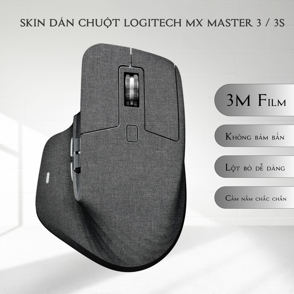Skin dán chuột Logitech MX Master 2s, 3, 3s, 4 mẫu màu vải xám | Miếng dán Film 3M chống trơn trượt