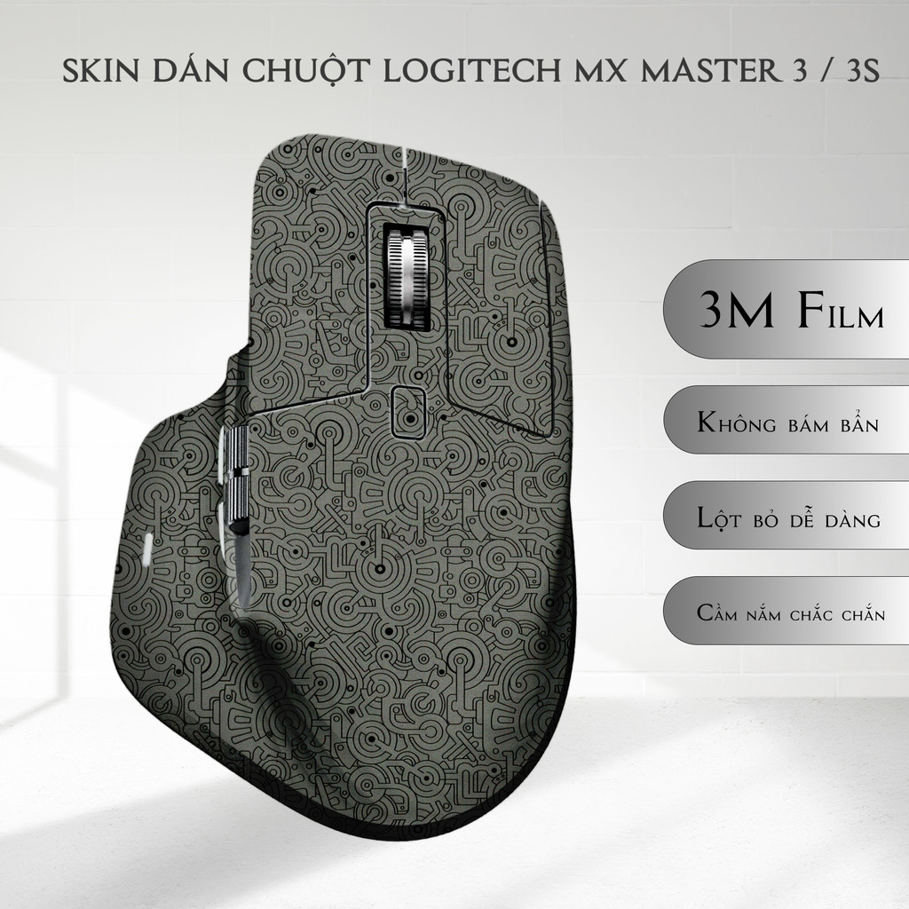 Skin dán chuột Logitech MX Master 3, 3s mẫu mạch điện tròn | Film 3M | Custom theo yêu cầu